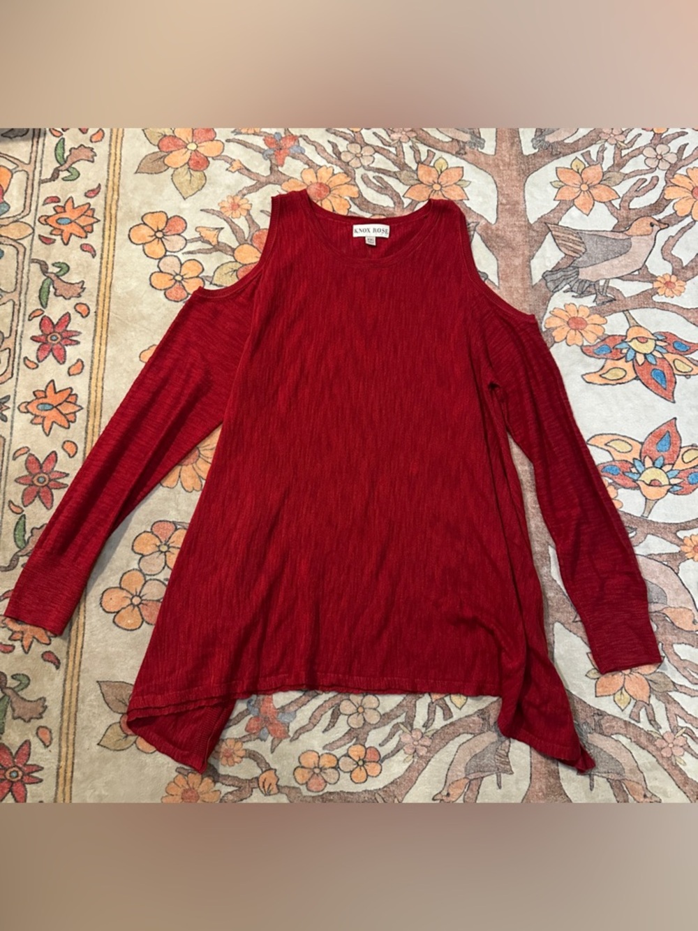 Knox Rose Red Cold-Shoulder Long Sleeve Tee